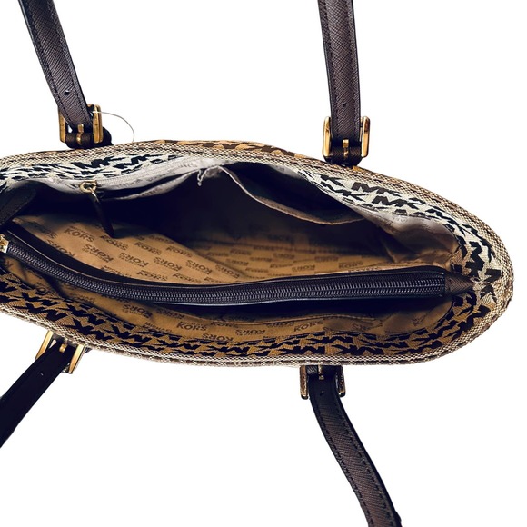 Michael Kors - Jet Set MK Signature Beige Jacquard Tote Bag - Picture 8 of 11